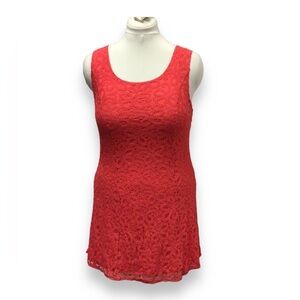 Umgee Sleeveless Scoop Fully Lined Lace A-Line Mini Dress, Coral, size M
